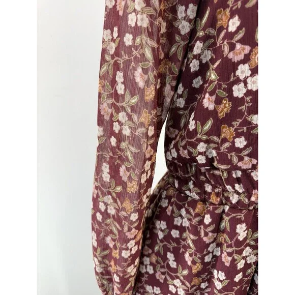 Womens Wine Chiffon Floral Mini Fit & Flare Dress Juniors L - Picture 5 of 15